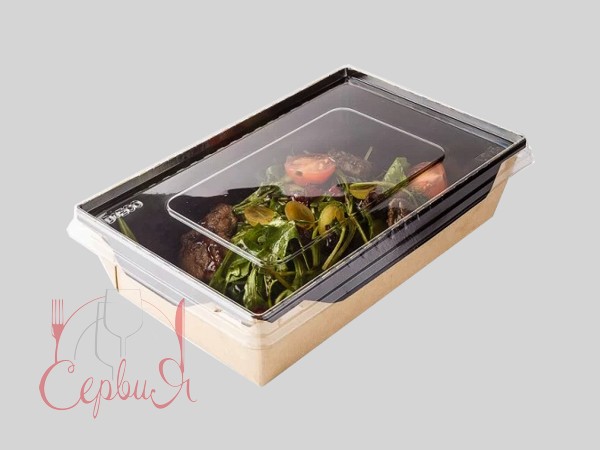 Контейнер папер.145х100х45мм з прозр.криш. 400мл КРАФТ чорний всеред. 50шт 013847\/013823К_2