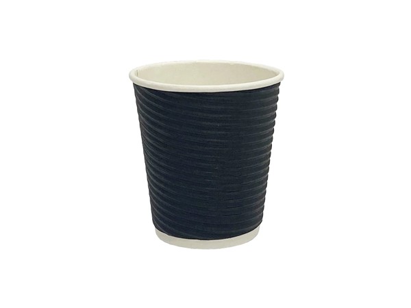 Стакан 340мл паперовий гофра чорний під кришку ГР-80 25шт ЕС_1