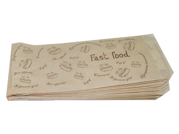 Куток паперовий для хот-догів та інших виробів 210х85мм крафт з малюнком Fast food 500шт 44 ЕП_1